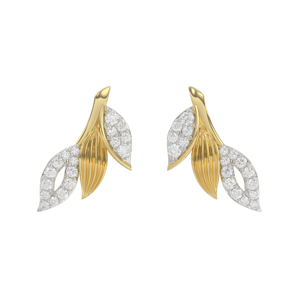 Elegant 10K Yellow Gold Petal Swag Stud Earrings From Emori Featuring 0.25 Ct Round Diamonds. A Sparkling And Feminine Fine Jewelry Design For Women.