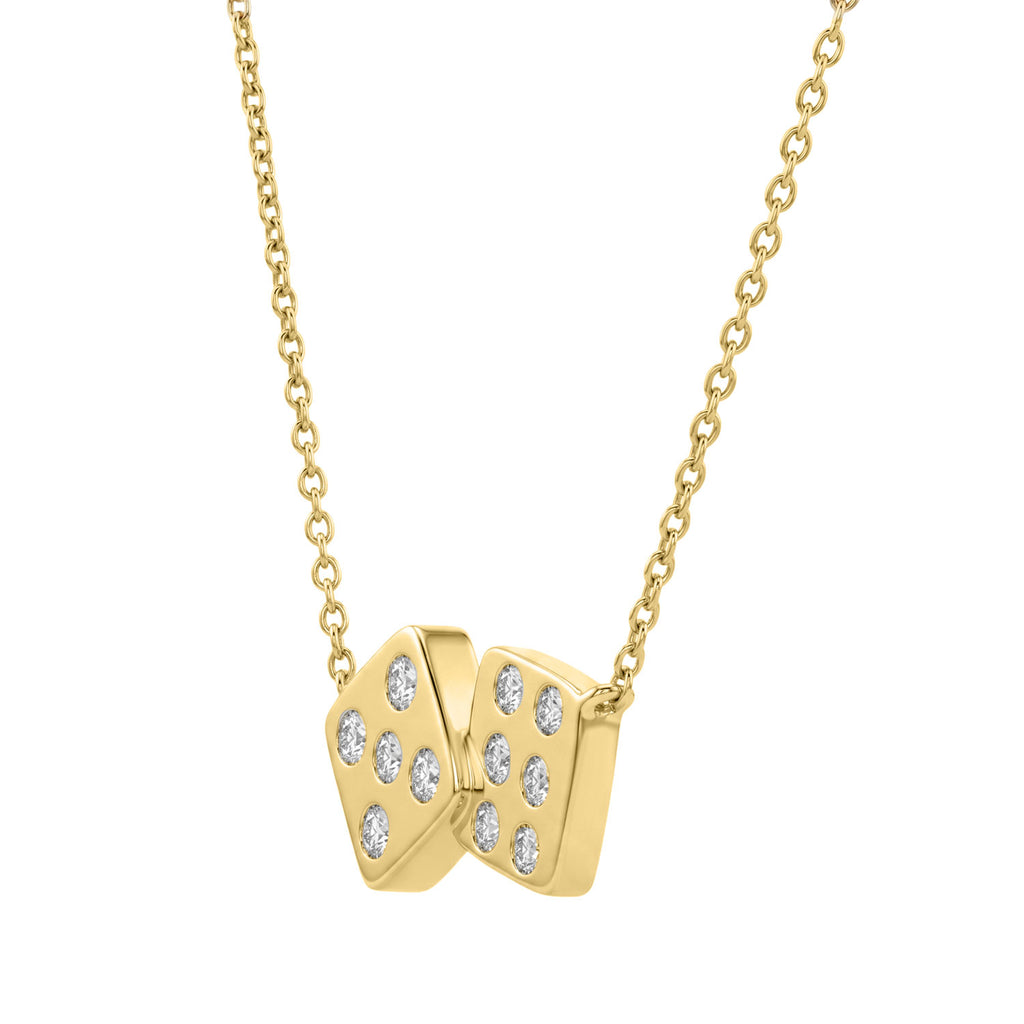 Classic 10K Yellow Gold  Diamond Necklace For Ladies 0.16Ct Round Cut Diamonds