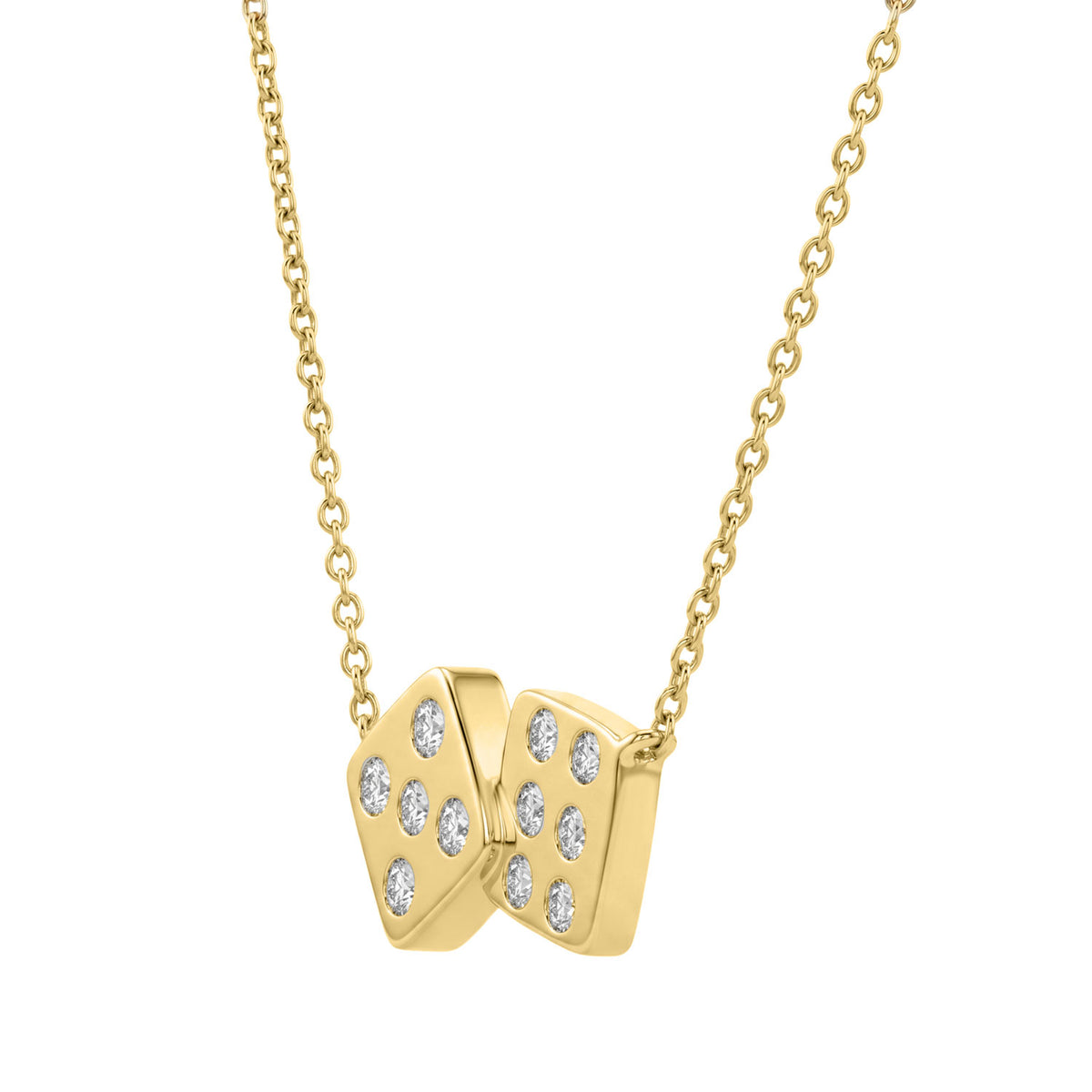 Classic 10K Yellow Gold  Diamond Necklace For Ladies 0.16Ct Round Cut Diamonds