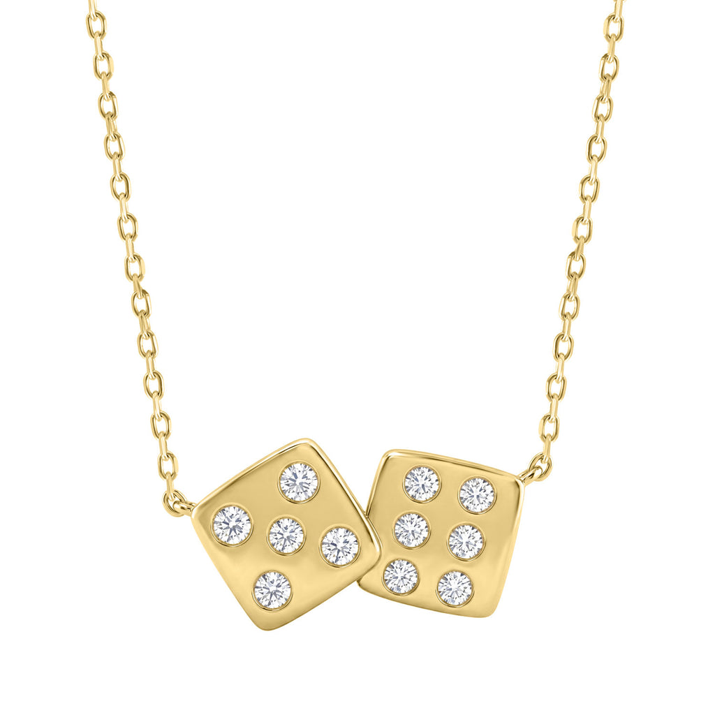 Classic 10K Yellow Gold  Diamond Necklace For Ladies 0.16Ct Round Cut Diamonds