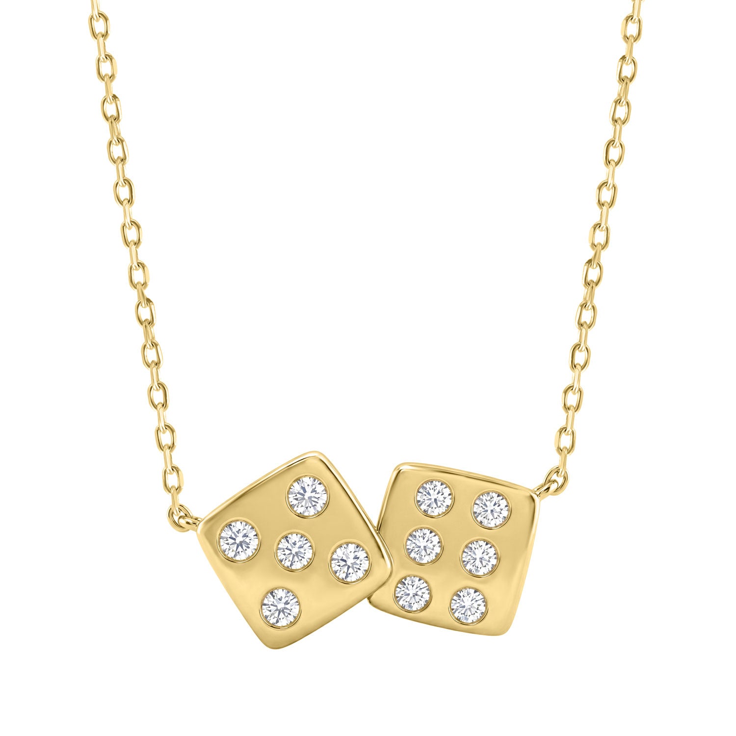 Classic 10K Yellow Gold  Diamond Necklace For Ladies 0.16Ct Round Cut Diamonds