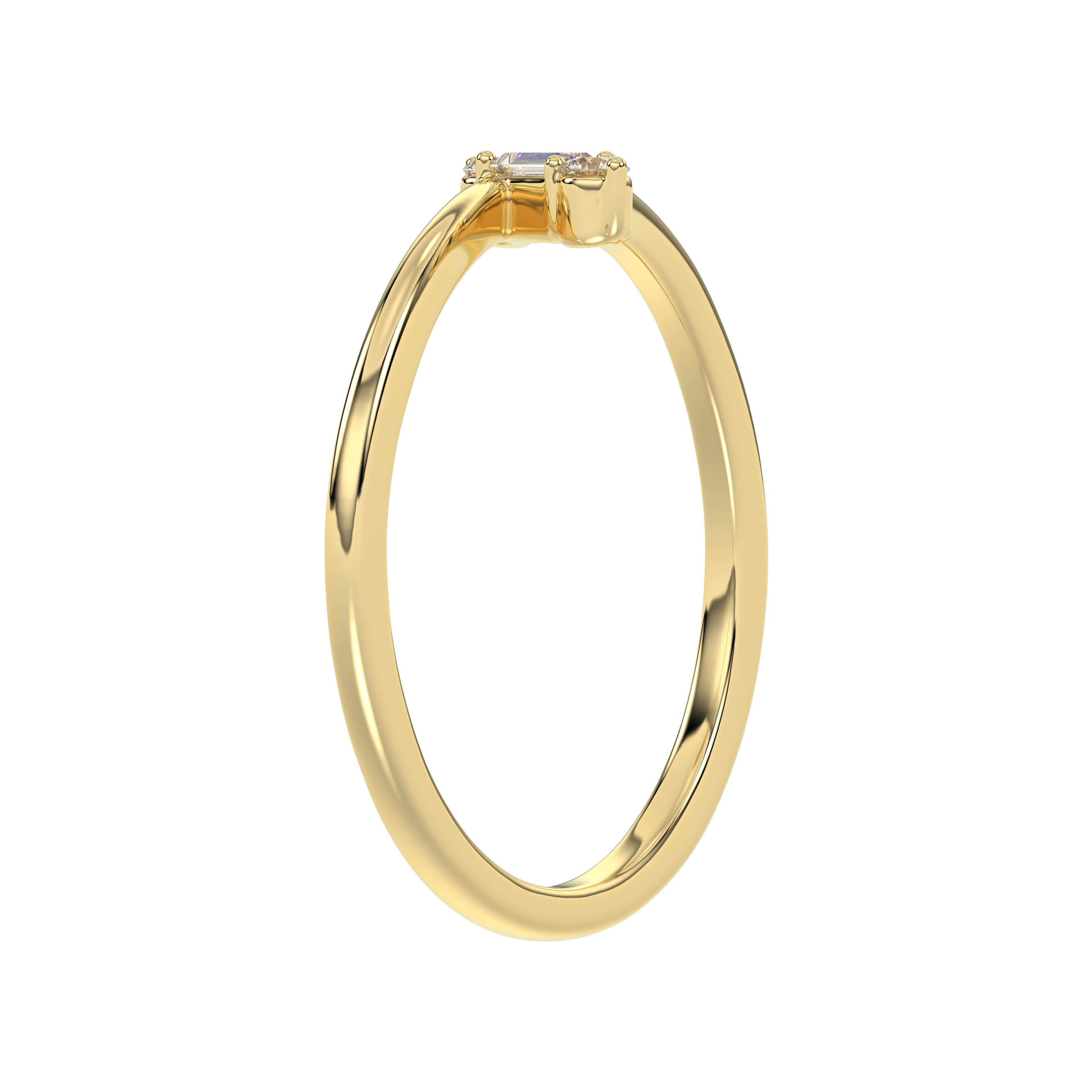 10K Yellow Gold 0.10Ct Diamond Ring Featuring Round And Baguette Accents. A Simple Yet Sophisticated Ladies Fine Jewelry