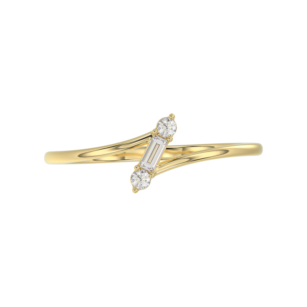 10K Yellow Gold 0.10Ct Diamond Ring Featuring Round And Baguette Accents. A Simple Yet Sophisticated Ladies Fine Jewelry