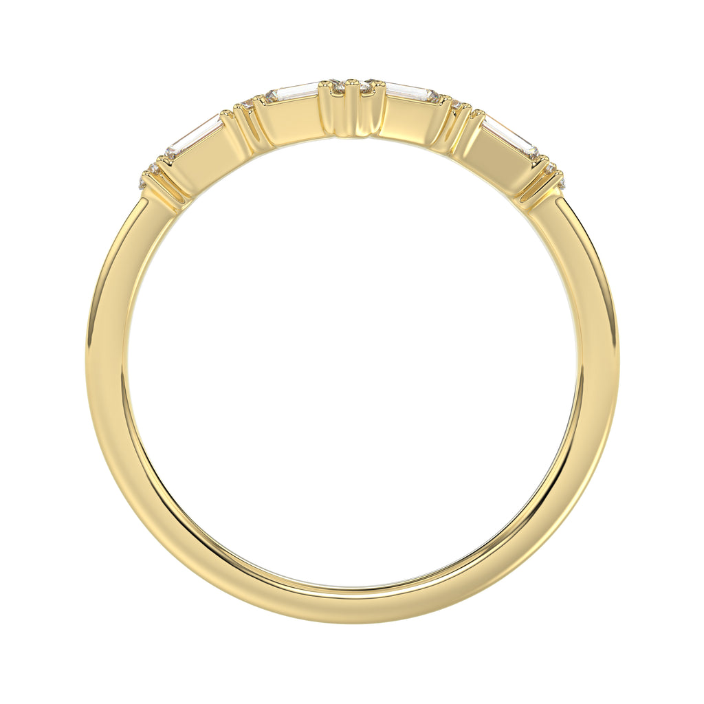 10K Yellow Gold 0.16Ct Ladies Fashion Ring Featuring Sparkling Round And Baguette Diamonds. A Timeless And Elegant Jewelry Piece Designed For Daily We