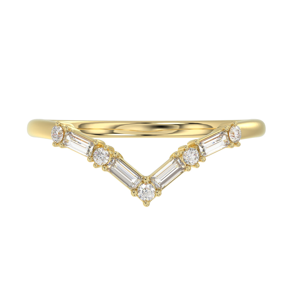 10K Yellow Gold 0.16Ct Ladies Fashion Ring Featuring Sparkling Round And Baguette Diamonds. A Timeless And Elegant Jewelry Piece Designed For Daily We
