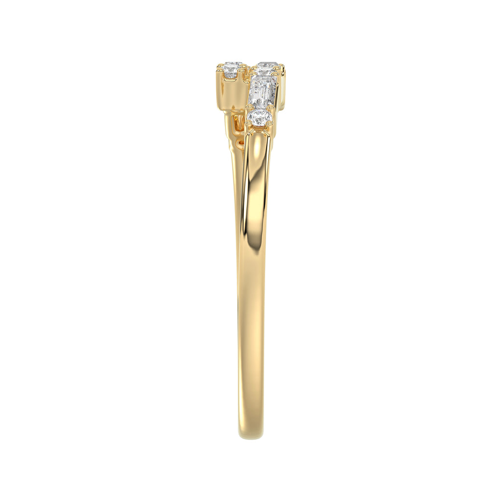 Ladies 10K Yellow Gold Diamond Ring 0.16 Ct Round & Baguette Diamond Jewelry