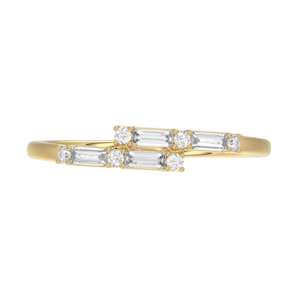 Ladies 10K Yellow Gold Diamond Ring 0.16 Ct Round & Baguette Diamond Jewelry