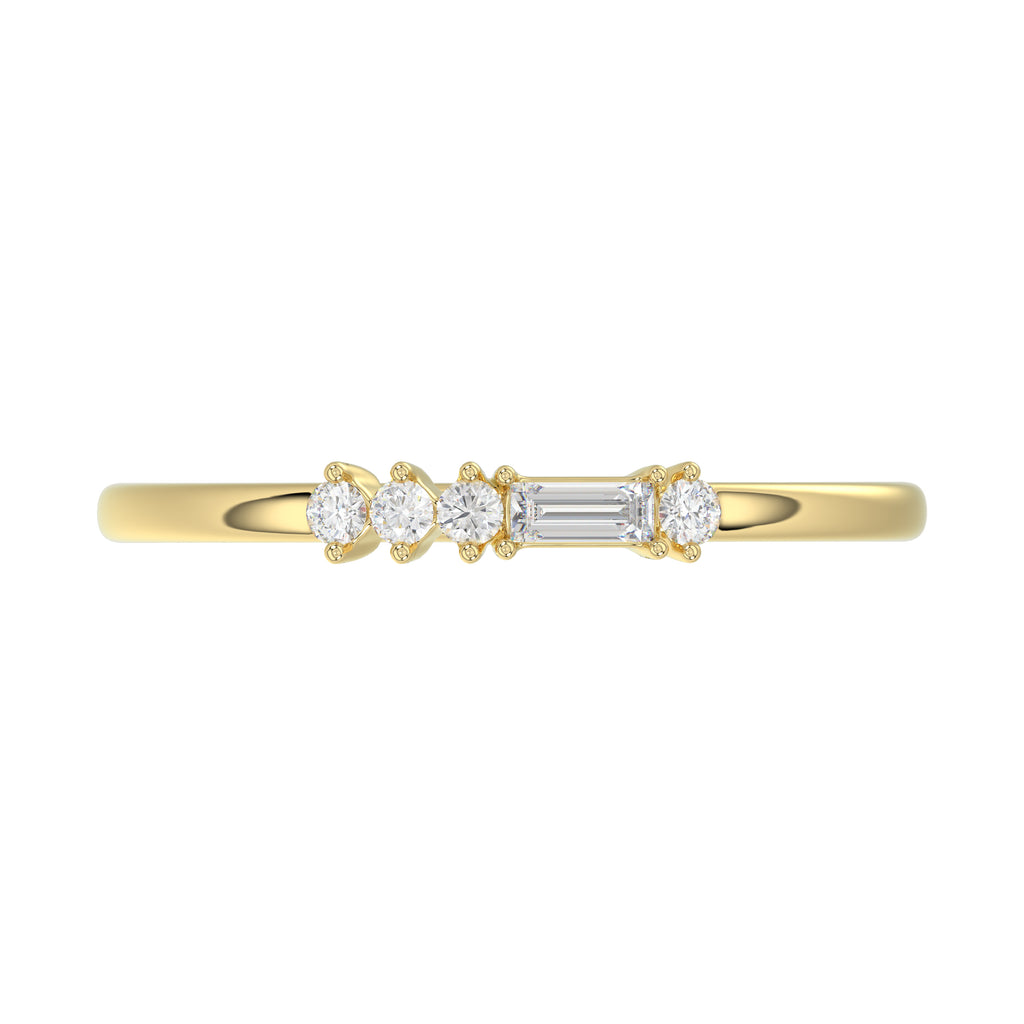 Ladies 10K Yellow Gold Diamond Fashion Ring 0.16 Ct Round & Baguette Diamond Jewelry