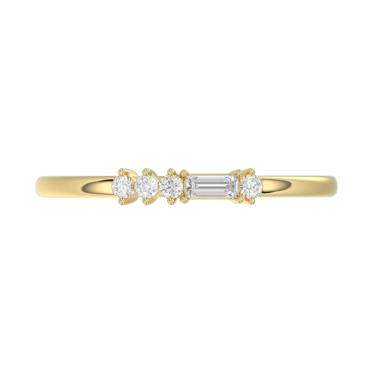 Ladies 10K Yellow Gold Diamond Fashion Ring 0.16 Ct Round & Baguette Diamond Jewelry