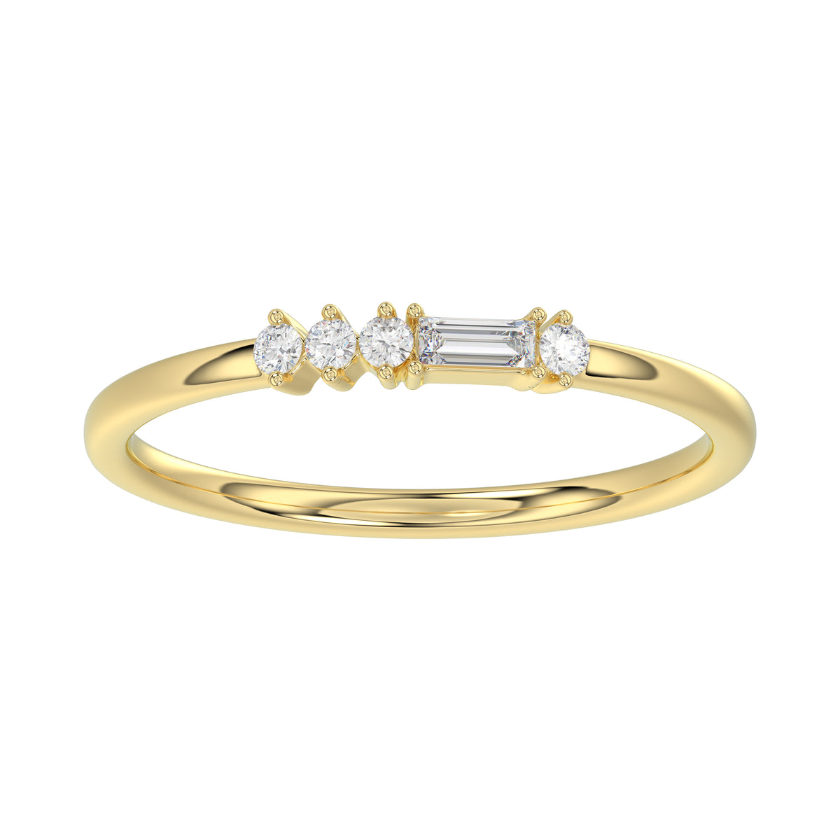 Ladies 10K Yellow Gold Diamond Fashion Ring 0.16 Ct Round & Baguette Diamond Jewelry