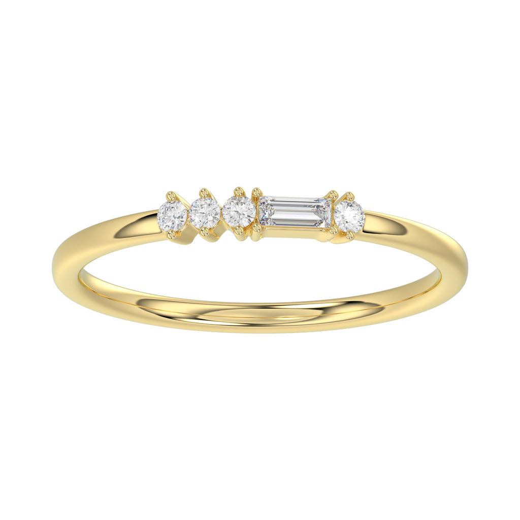 Ladies 10K Yellow Gold Diamond Fashion Ring 0.16 Ct Round & Baguette Diamond Jewelry
