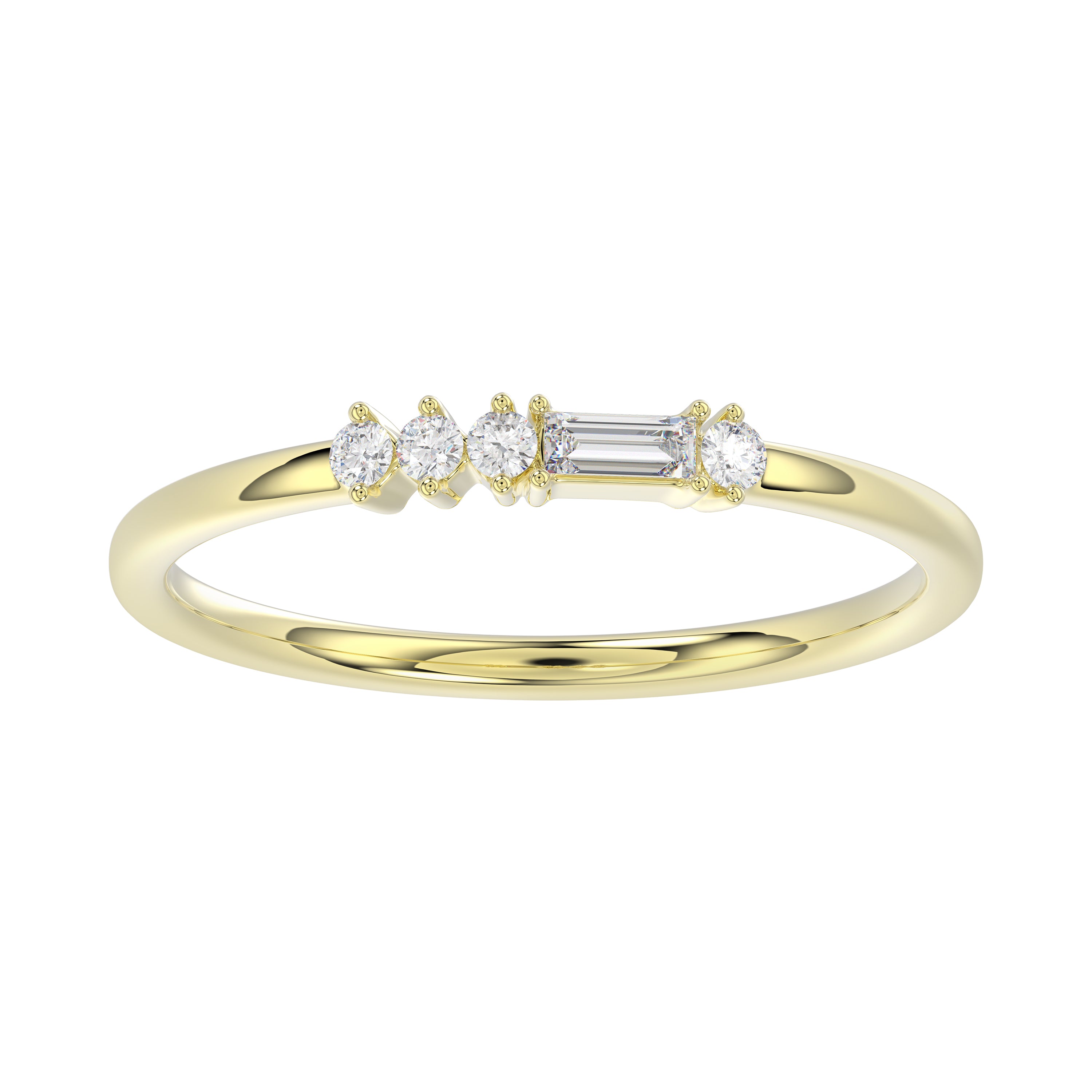 Ladies 10K Yellow Gold Diamond Fashion Ring 0.16 Ct Round & Baguette Diamond Jewelry