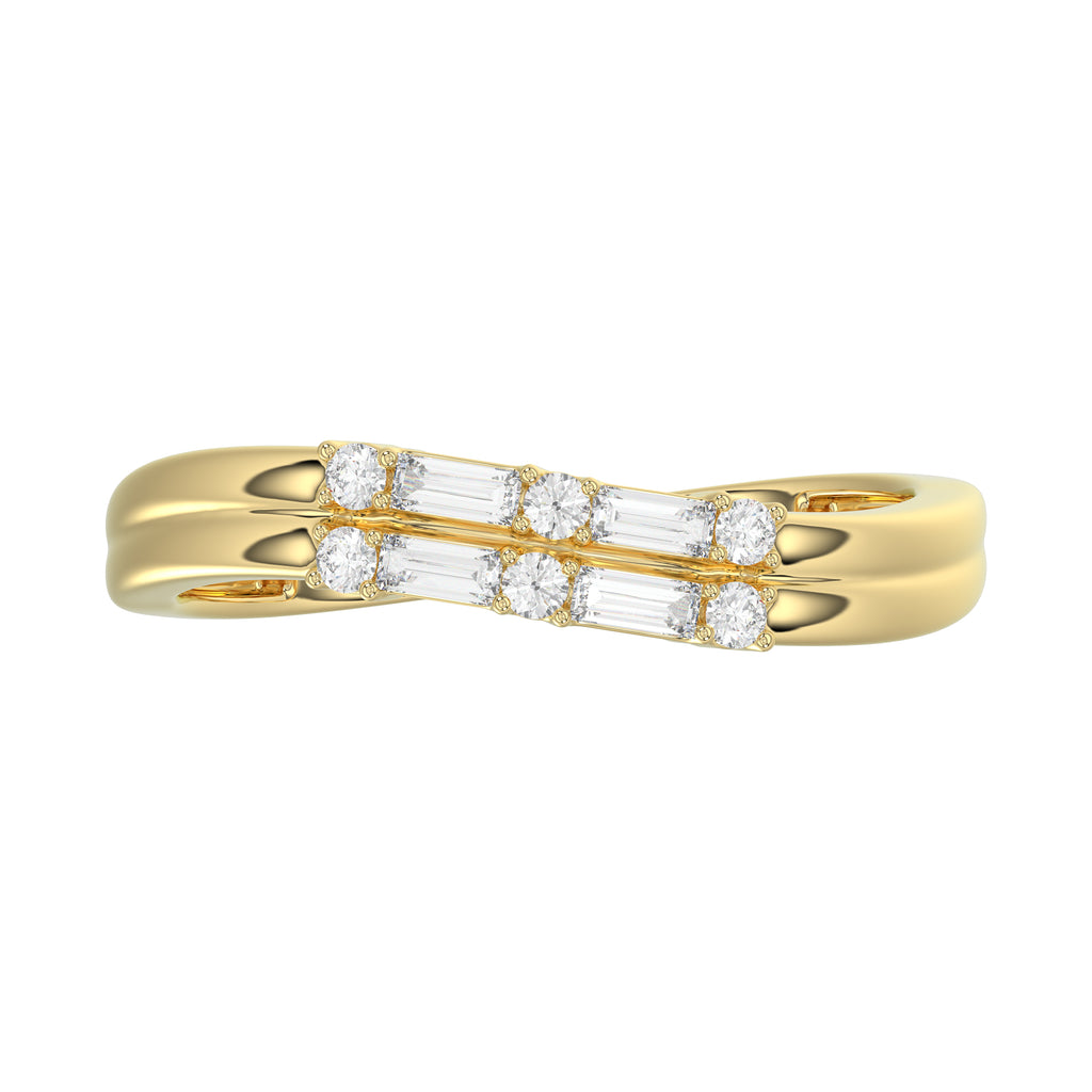 Ladies 10K Yellow Gold Diamond Fashion Ring 0.16 Ct Round & Baguette Diamond Jewelry