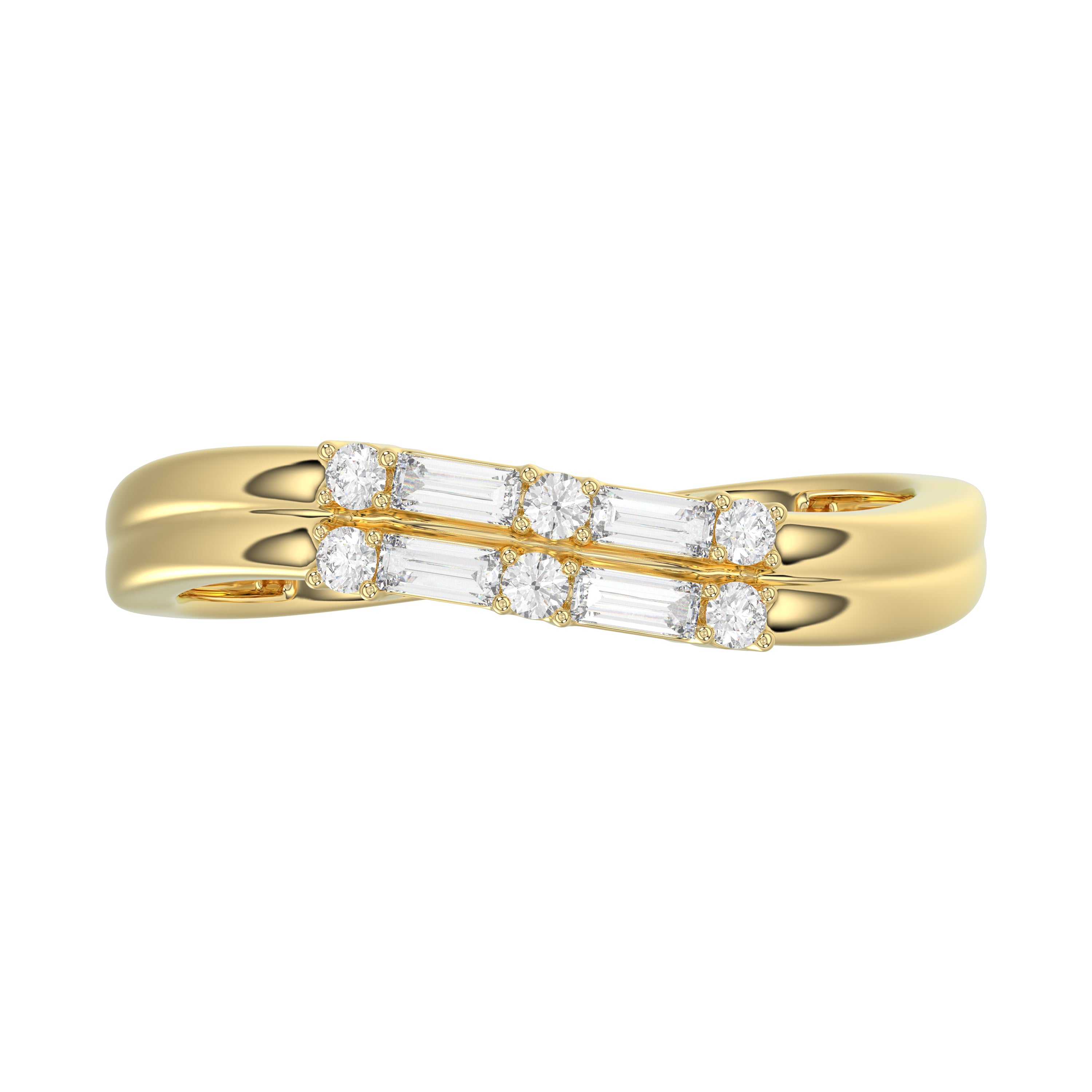 Ladies 10K Yellow Gold Diamond Fashion Ring 0.16 Ct Round & Baguette Diamond Jewelry