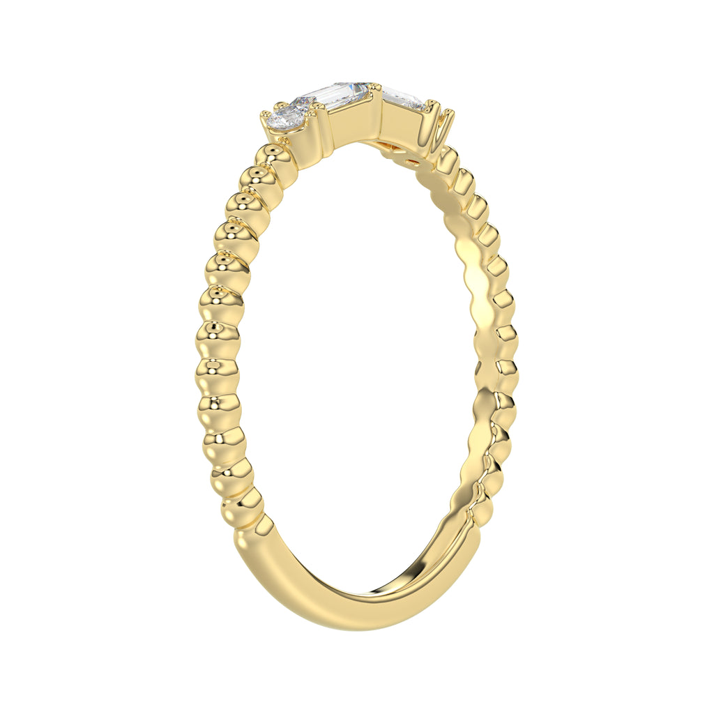 Ladies 10K Yellow Gold Diamond Fashion Ring 0.16 Ct Round & Baguette Diamond Jewelry
