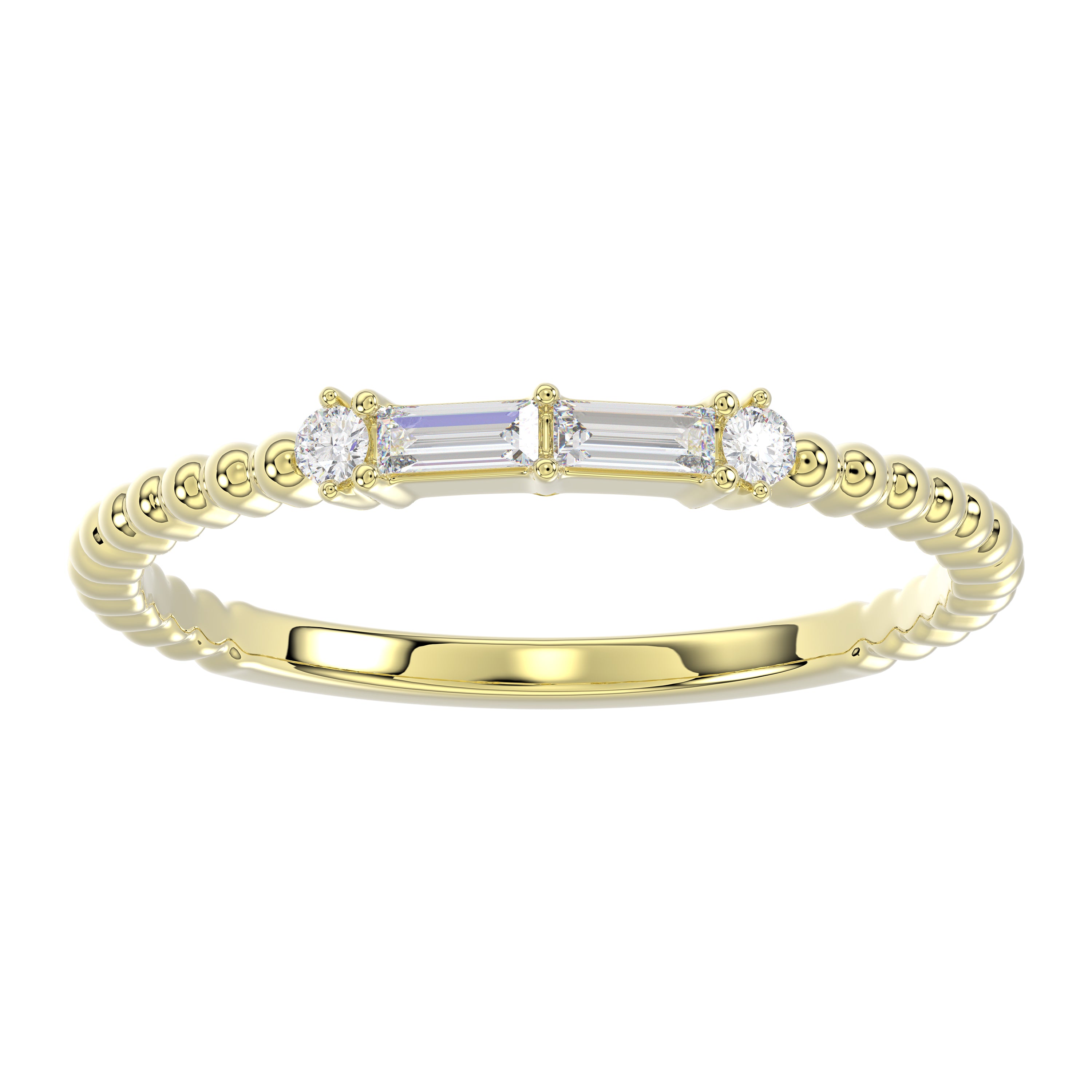 Ladies 10K Yellow Gold Diamond Fashion Ring 0.16 Ct Round & Baguette Diamond Jewelry