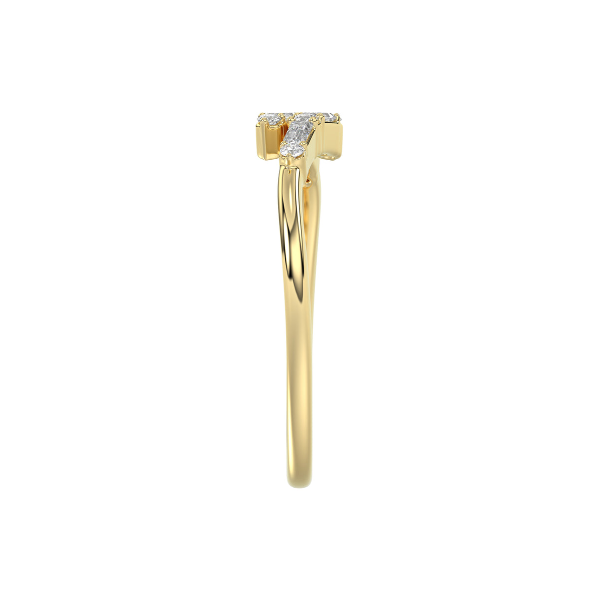 Ladies 10K Yellow Gold Diamond Fashion Ring 0.15 Ct Round & Baguette Diamond Jewelry