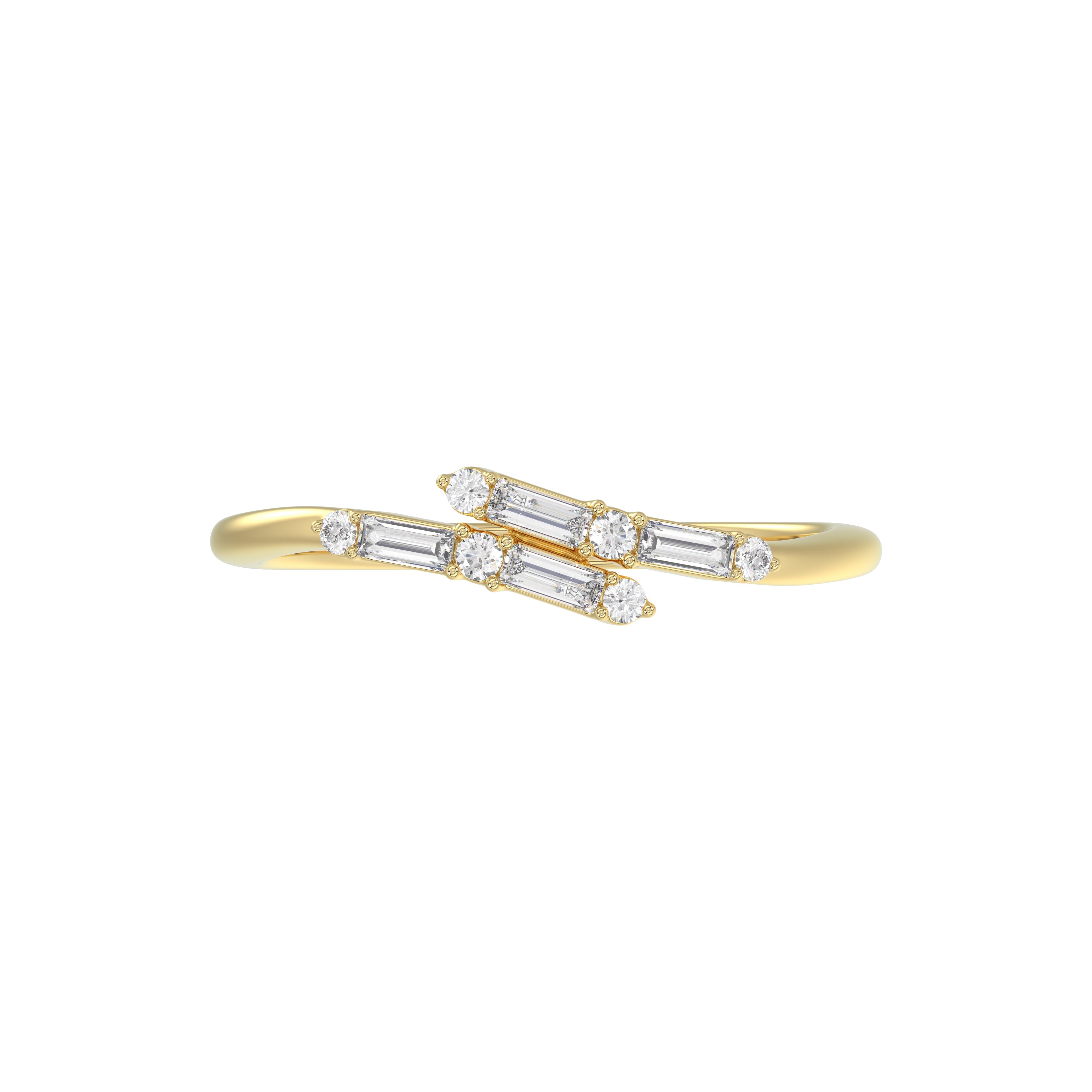 Ladies 10K Yellow Gold Diamond Fashion Ring 0.15 Ct Round & Baguette Diamond Jewelry