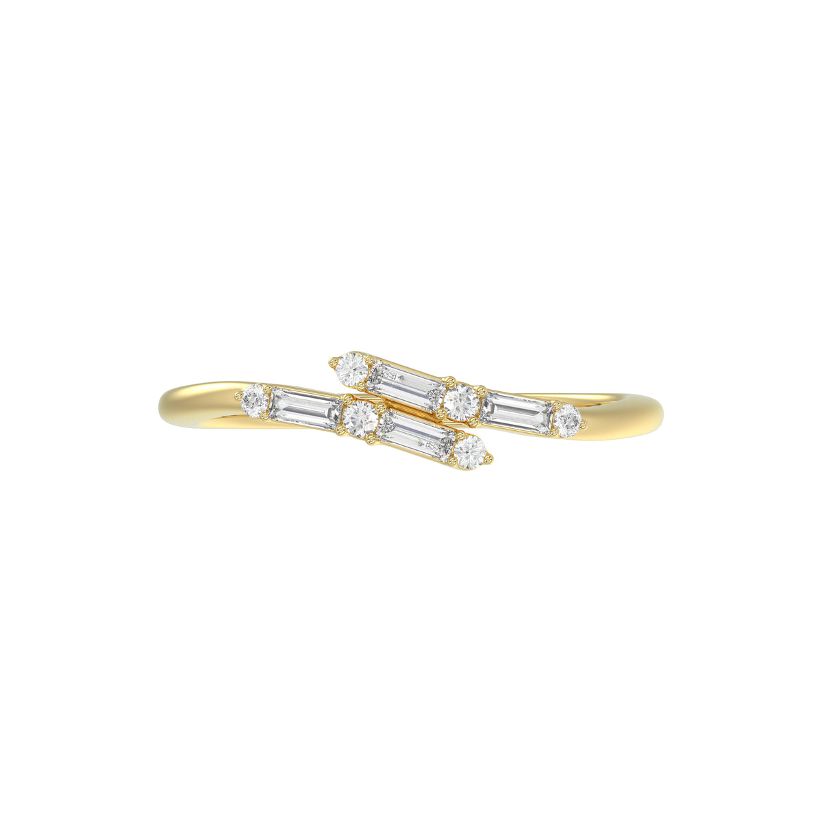 Ladies 10K Yellow Gold Diamond Fashion Ring 0.15 Ct Round & Baguette Diamond Jewelry