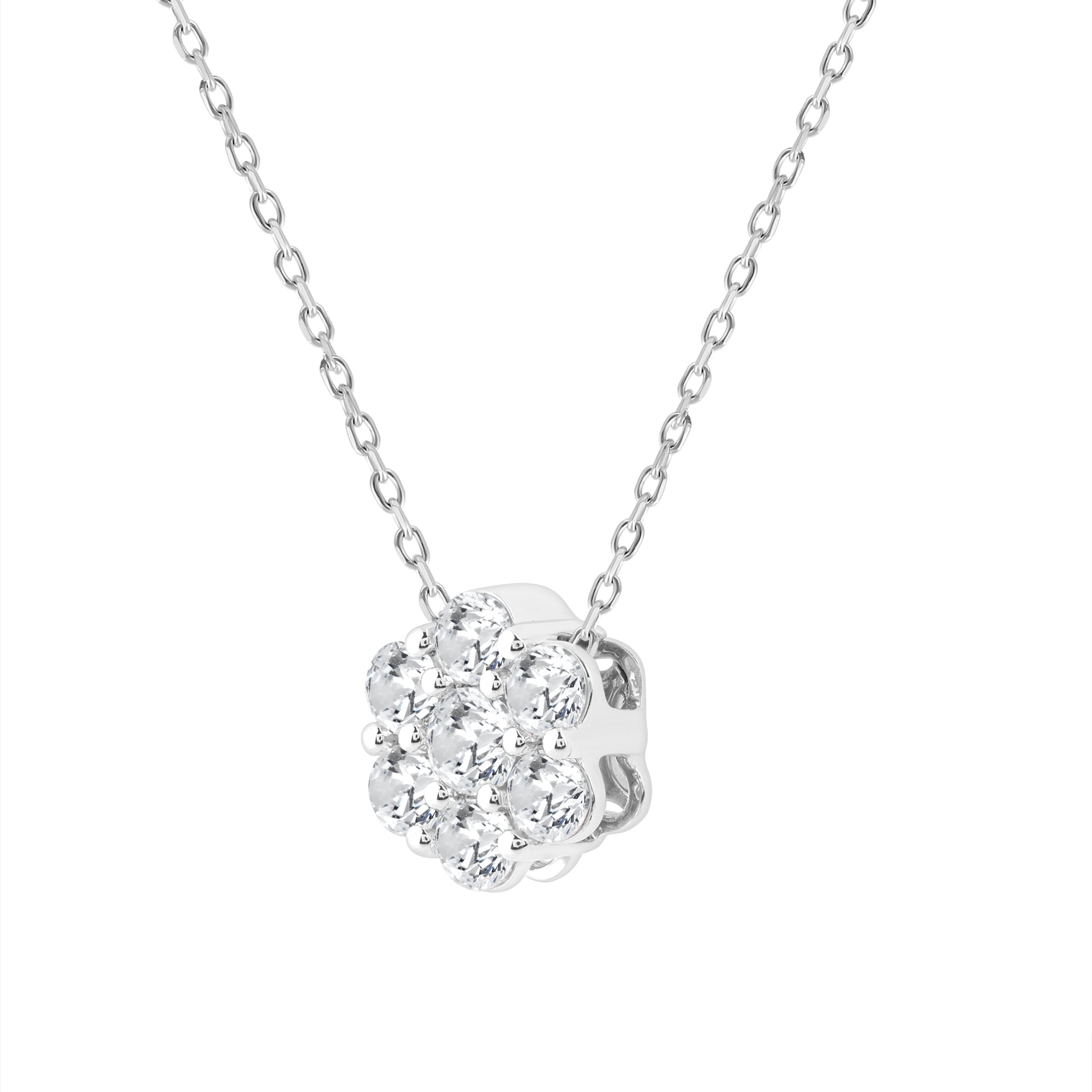 LADIES PENDANT WITH CHAIN 0.50CT ROUND DIAMOND 14K WHITE GOLD
