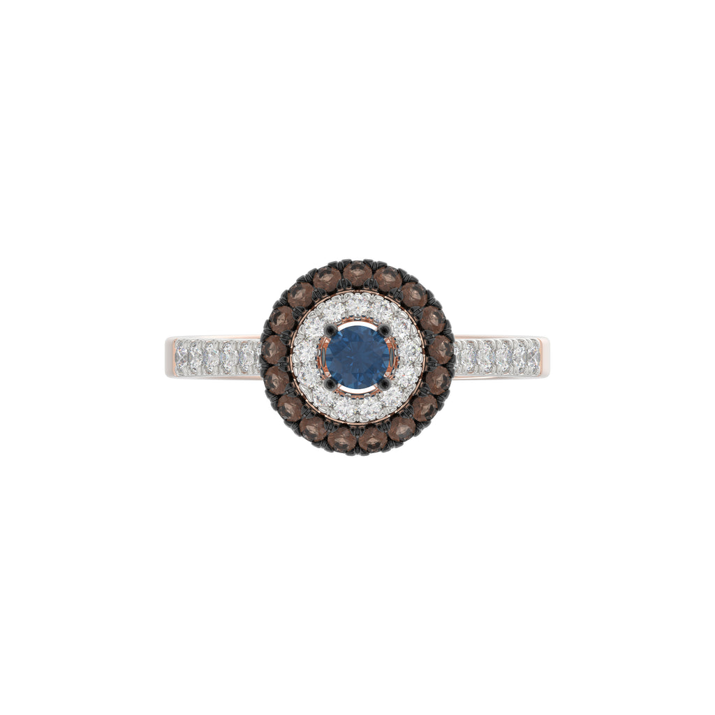 LADIES RING 0.55CT ROUND/ROUND BLUE/DARK BROWN DIAMOND 14K ROSE GOLD