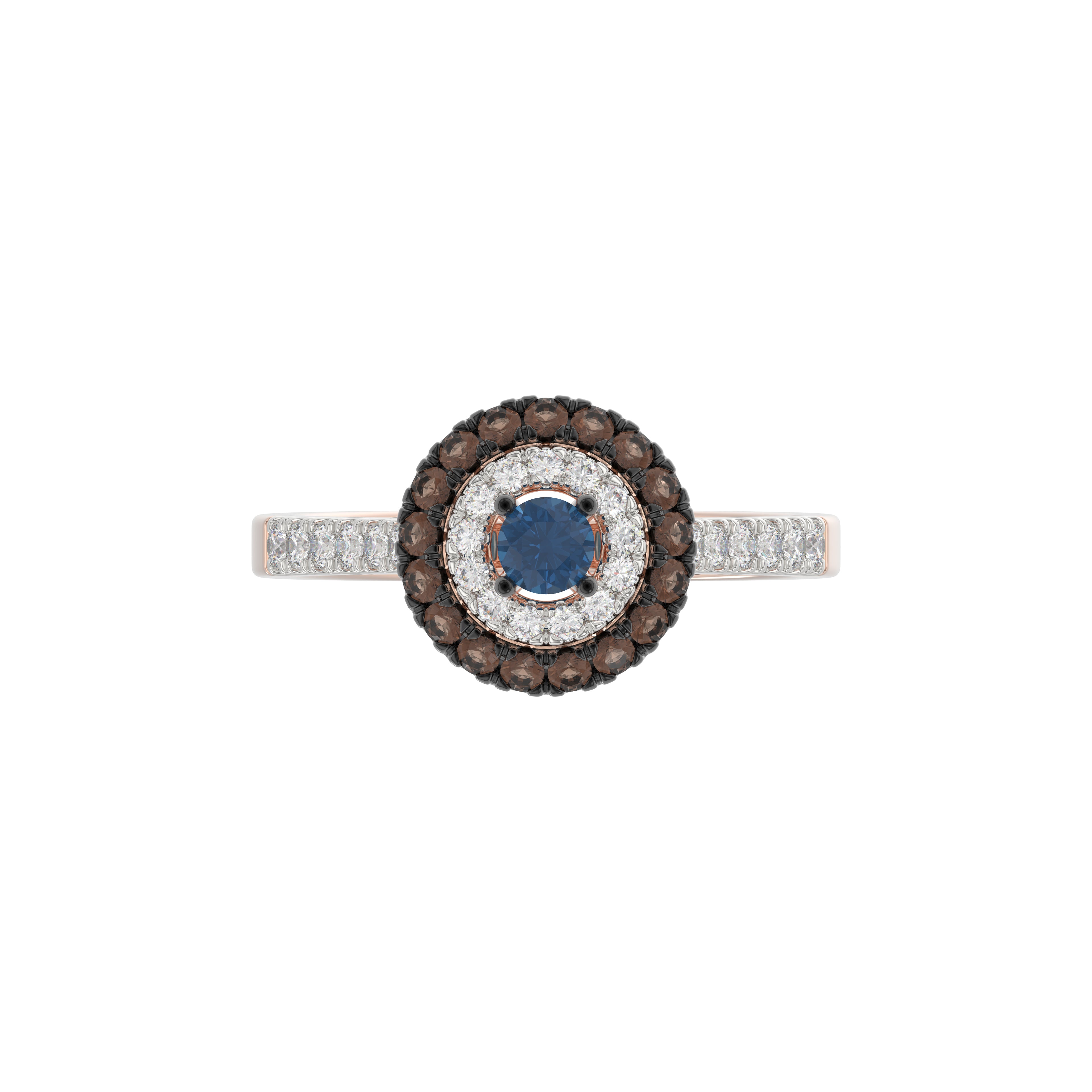 LADIES RING 0.55CT ROUND/ROUND BLUE/DARK BROWN DIAMOND 14K ROSE GOLD