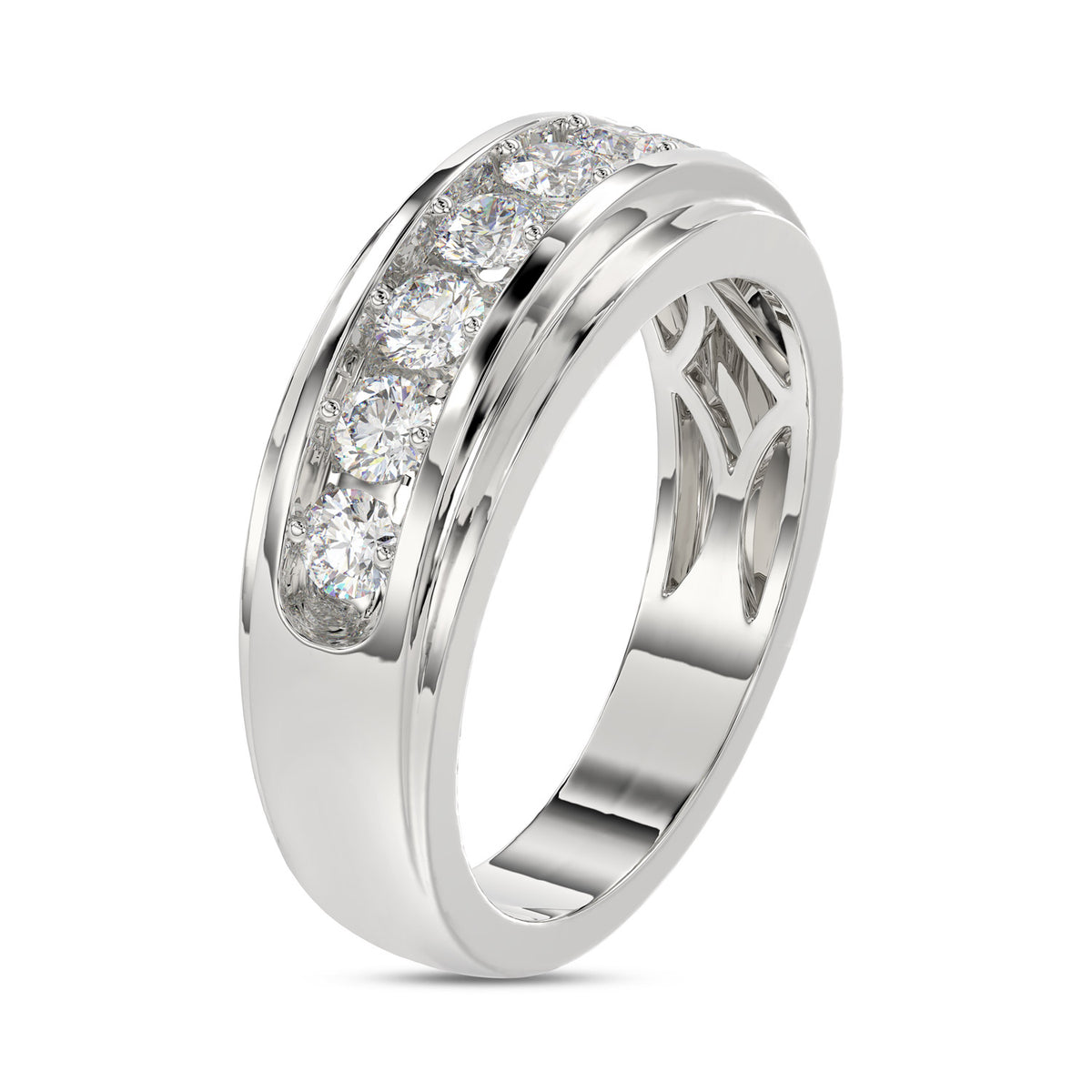 MEN'S BAND 1.00CT ROUND DIAMOND 10K WHITE GOLD