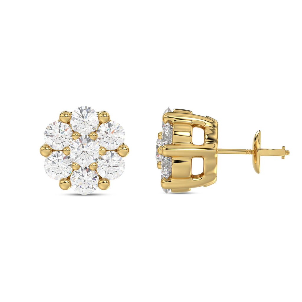 LADIES FLOWER EARRINGS 0.10CT ROUND DIAMOND 10K YELLOW GOLD