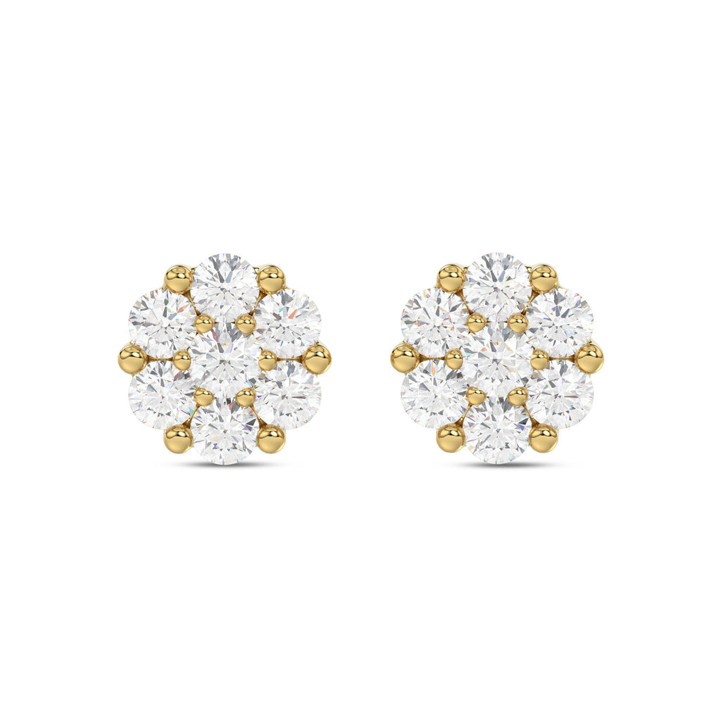 LADIES FLOWER EARRINGS 0.10CT ROUND DIAMOND 10K YELLOW GOLD