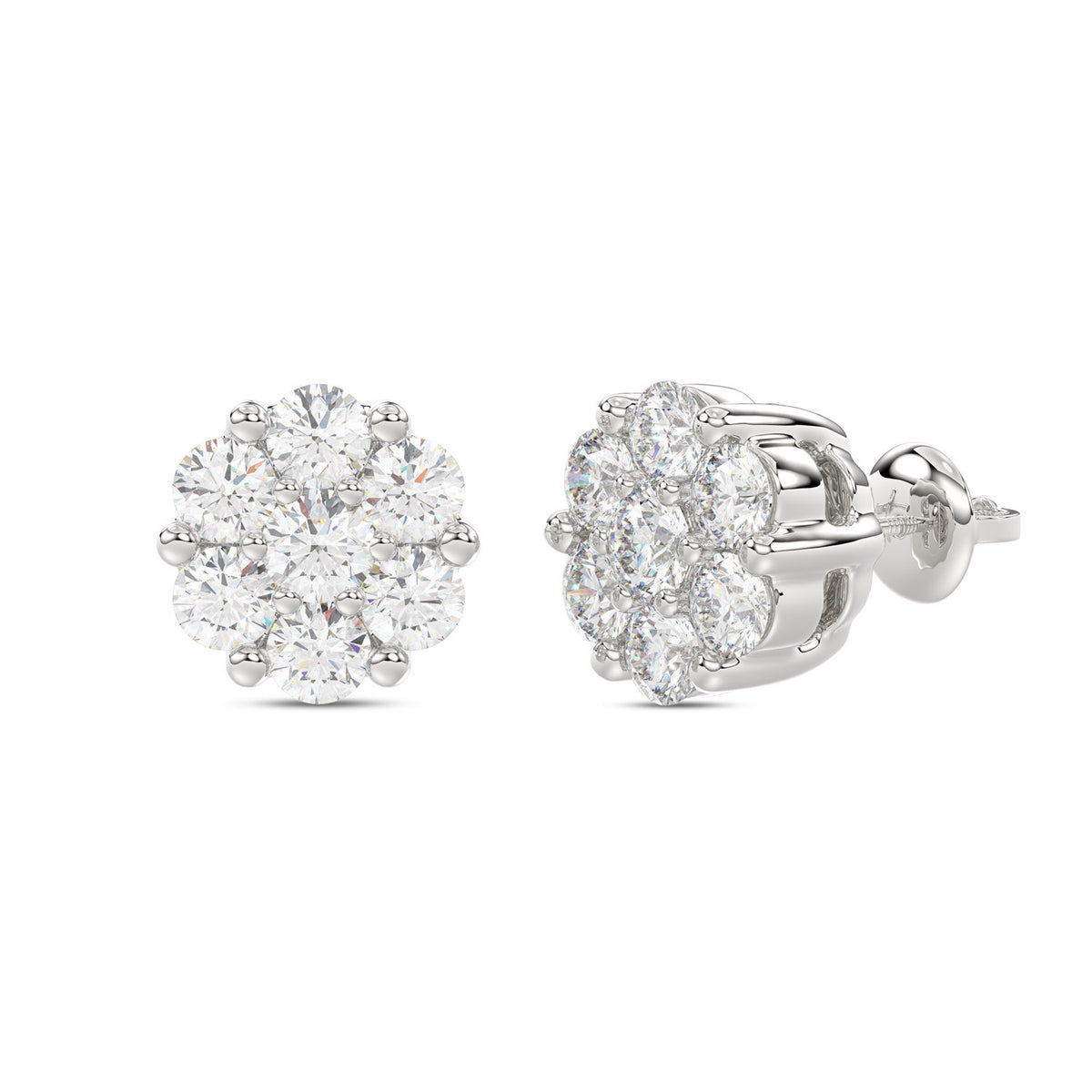 LADIES FLOWER EARRINGS 0.15CT ROUND DIAMOND 10K WHITE GOLD