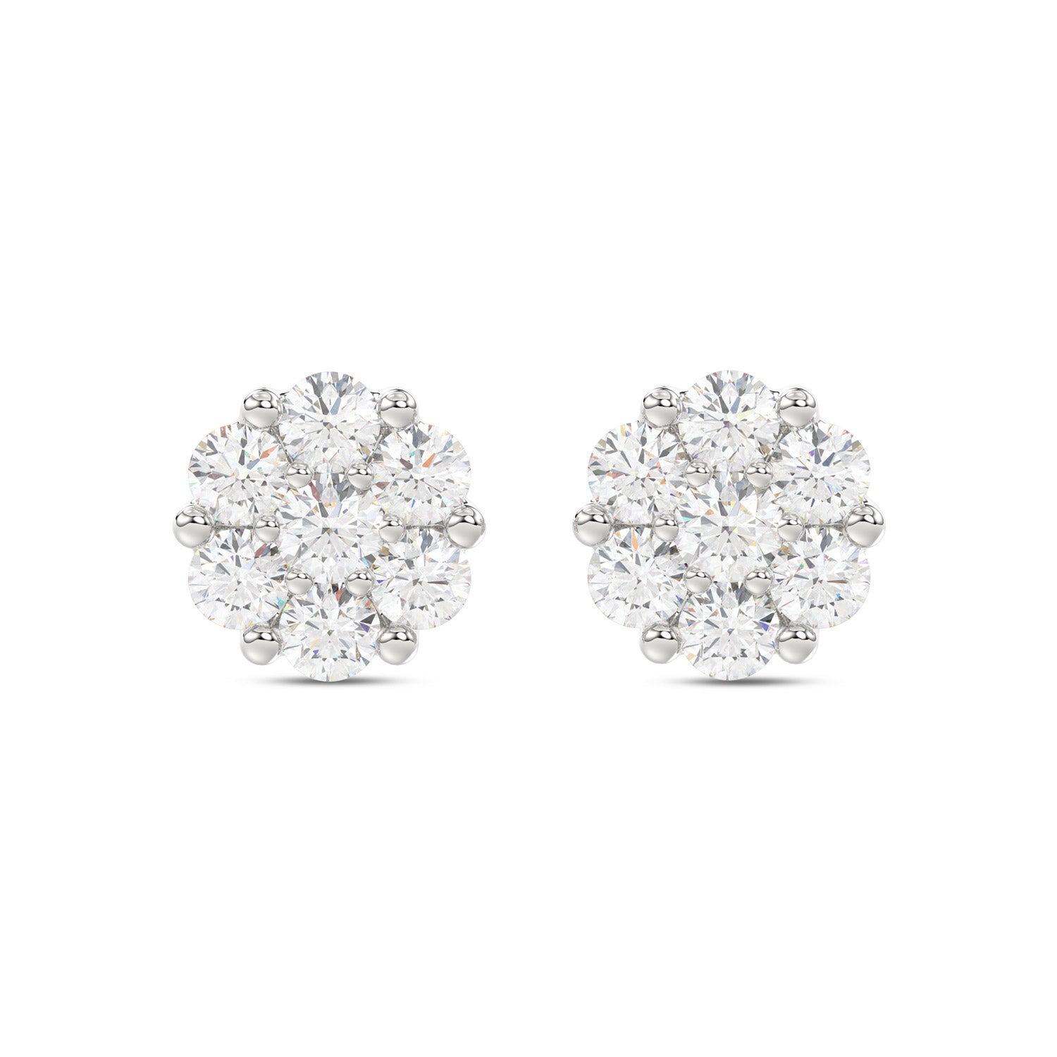 LADIES FLOWER EARRINGS 0.15CT ROUND DIAMOND 10K WHITE GOLD