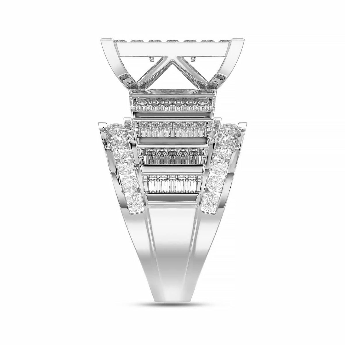 LADIES RING 4.00CT ROUND/PRINCESS/BAGUETTE DIAMOND 10K WHITE GOLD