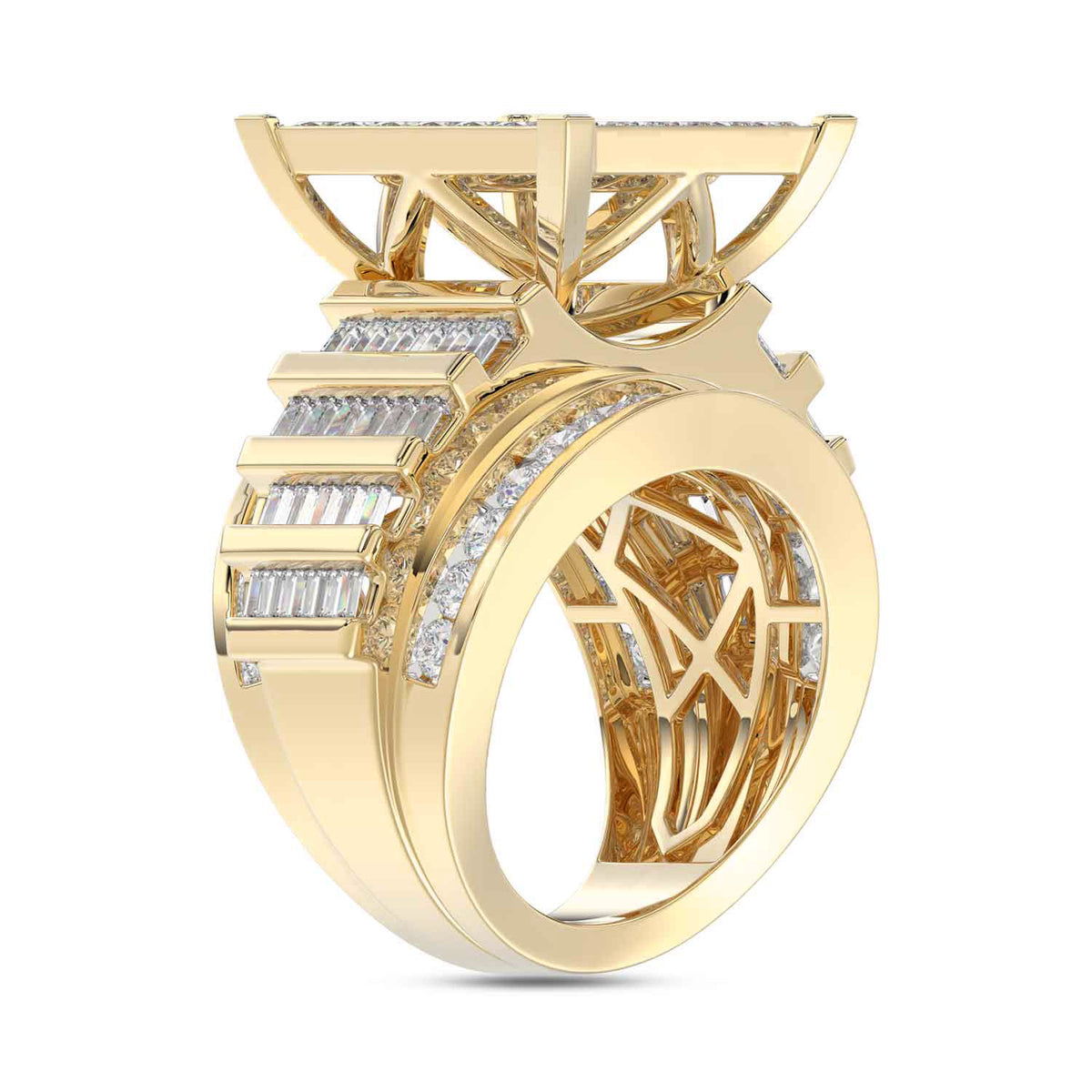 LADIES RING 4.00CT ROUND/PRINCESS/BAGUETTE DIAMOND 10K YELLOW GOLD