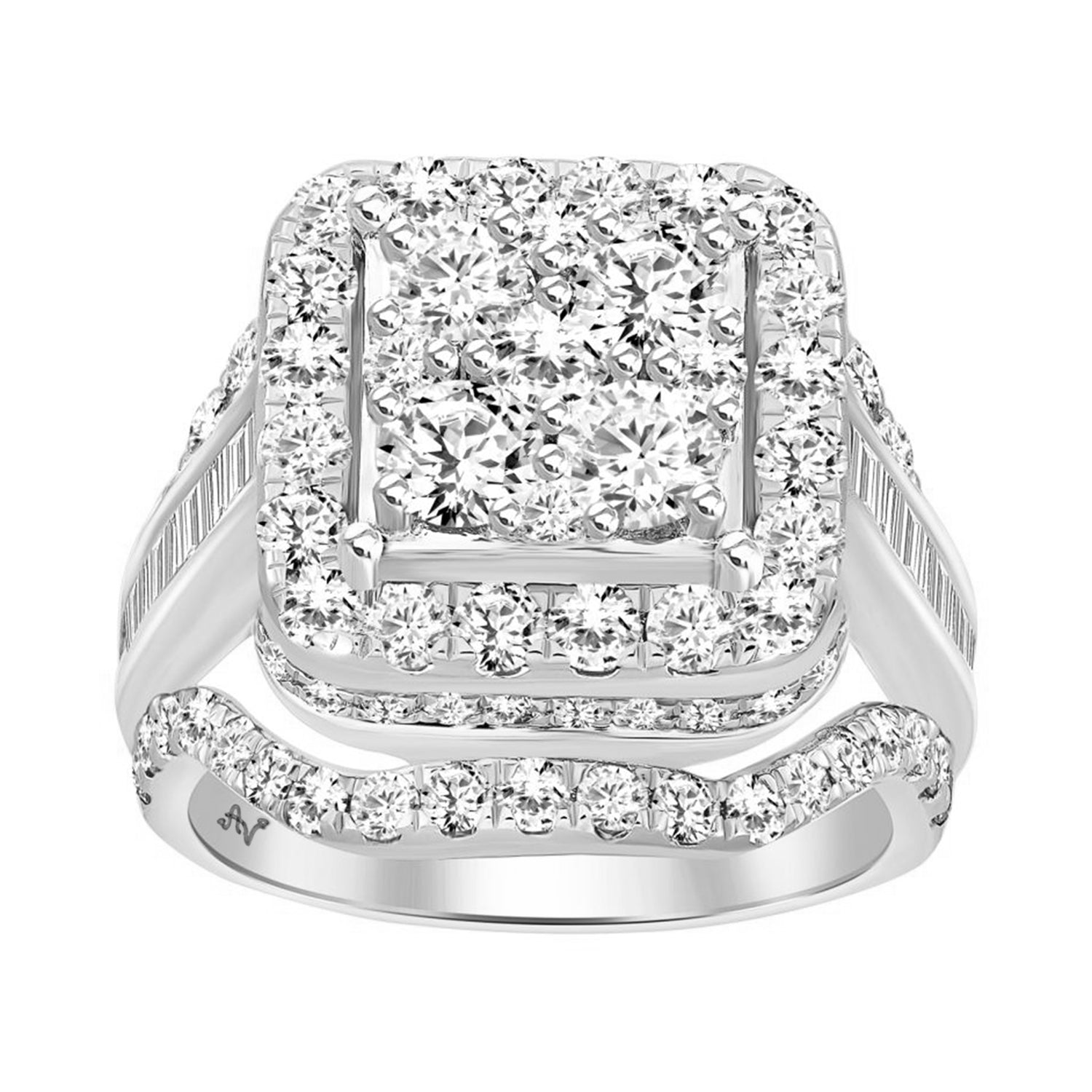 LADIES RING 3.00CT ROUND/BAGUETTE DIAMOND 10K WHITE GOLD