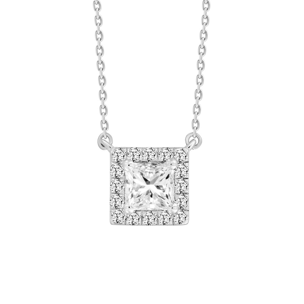 LADIES NECKLACE 1CT ROUND/PRINCESS DIAMOND 14K WHITE GOLD (CENTER STONE PRINCESS DIAMOND 3/4CT )