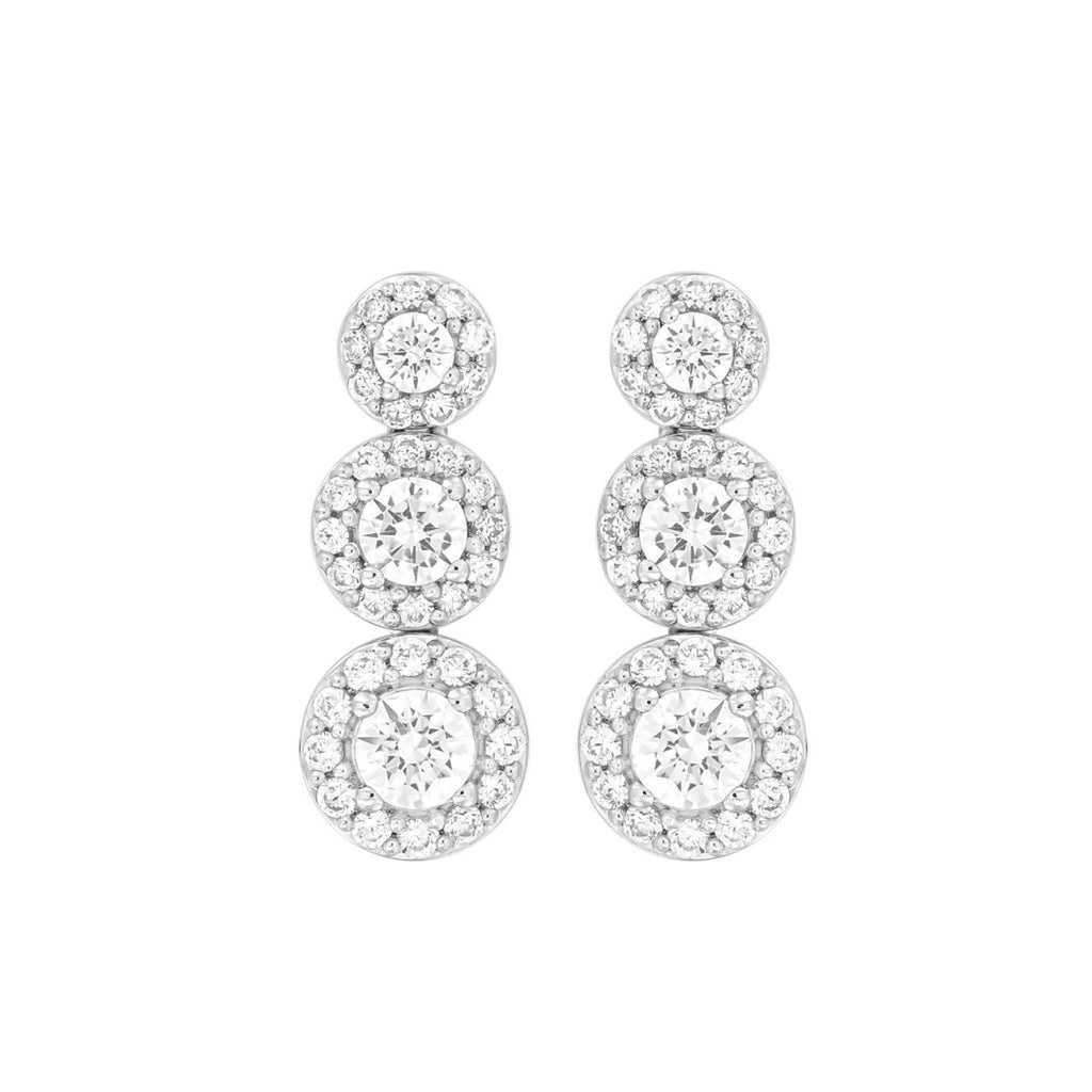 LADIES EARRINGS 3 3/4CT ROUND DIAMOND 14K WHITE GOLD (CENTER STONE ROUND DIAMOND 1 1/3C T )