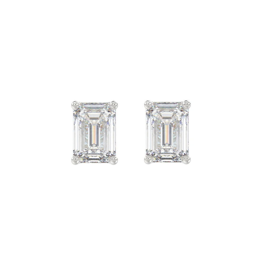 14K WHITE GOLD 2CT EMERALD DIAMOND LADIES SOLITAIRE EARRINGS 