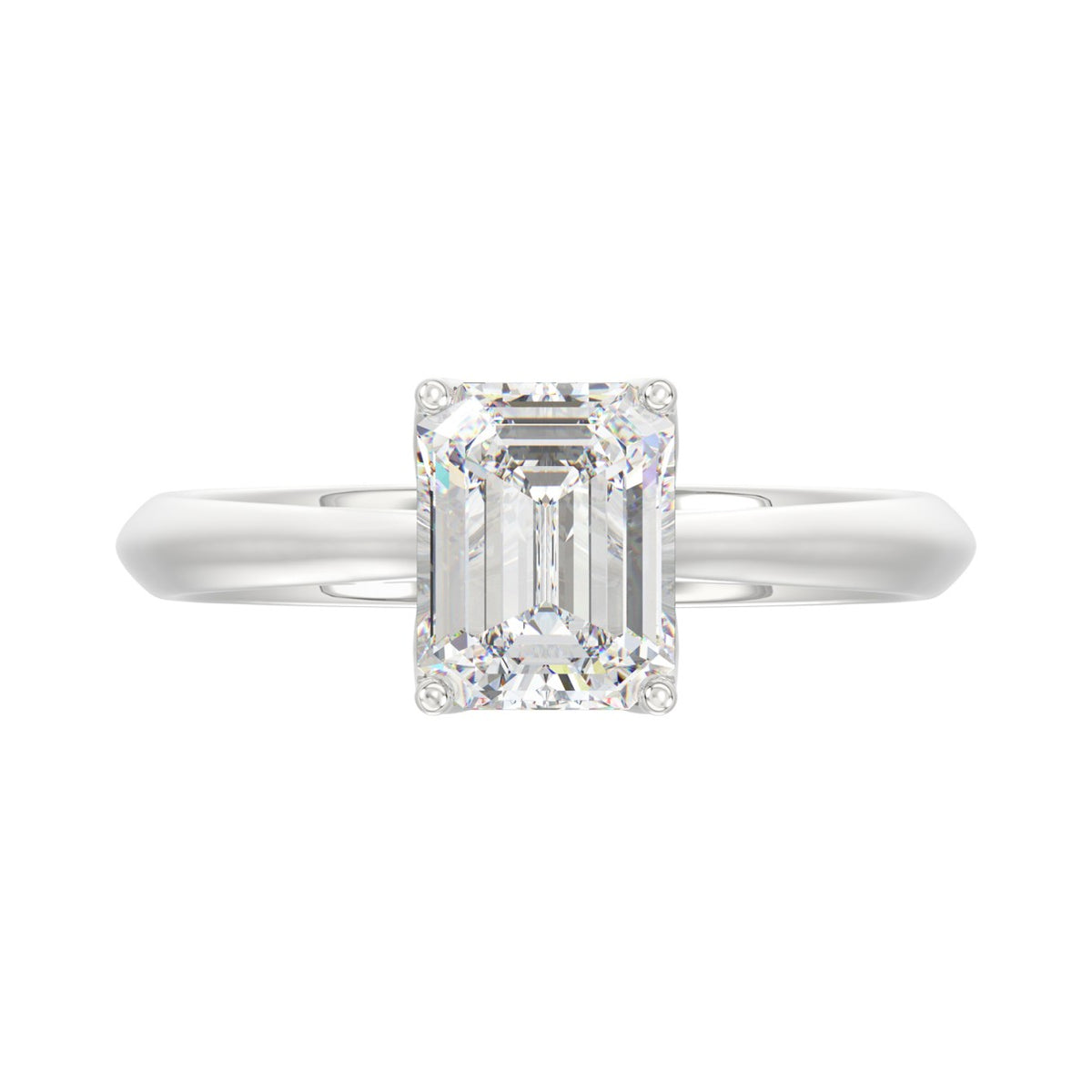 LADIES SOLITAIRE RING 2CT EMERALD DIAMOND 14K WHITE GOLD