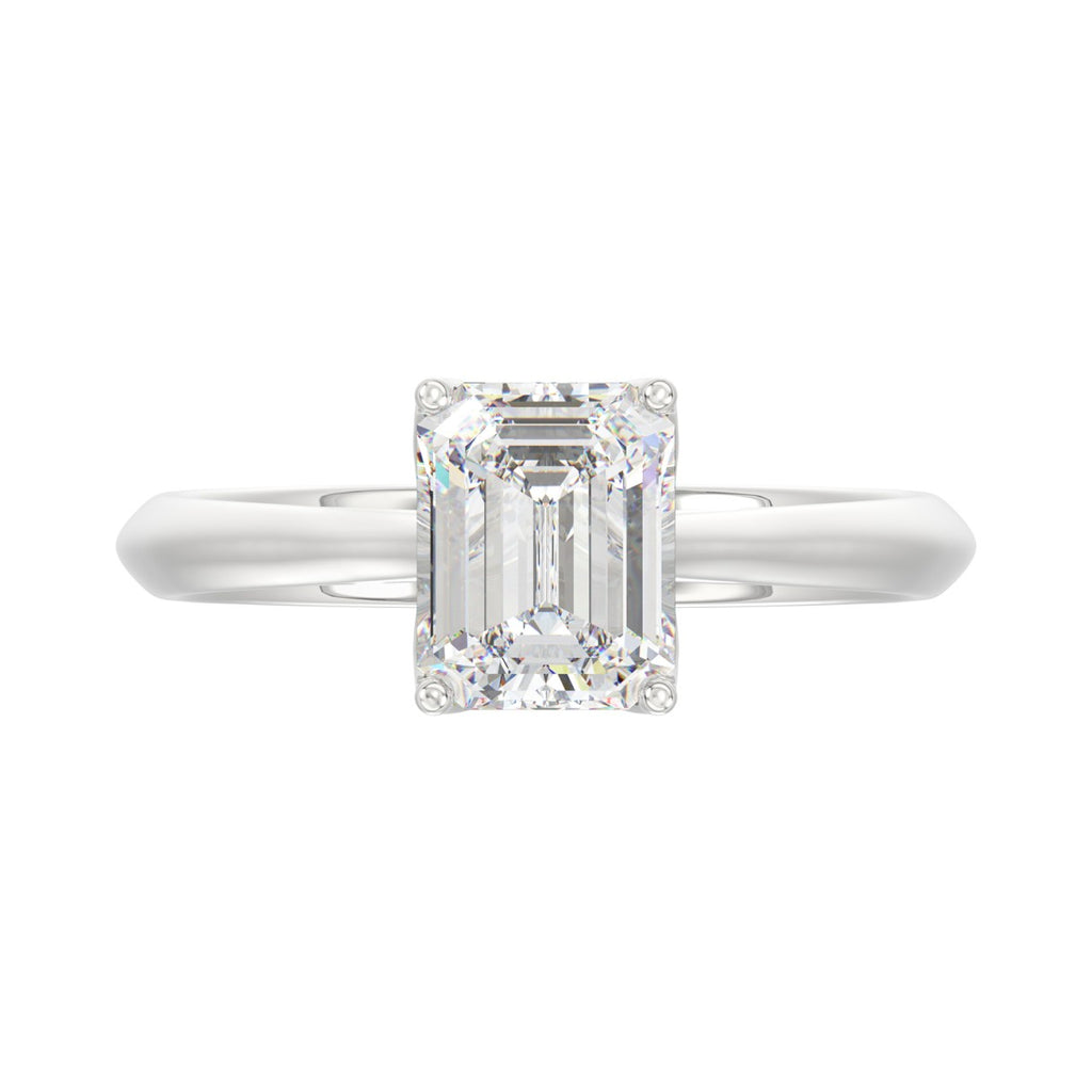 LADIES SOLITAIRE RING 2CT EMERALD DIAMOND 14K WHITE GOLD
