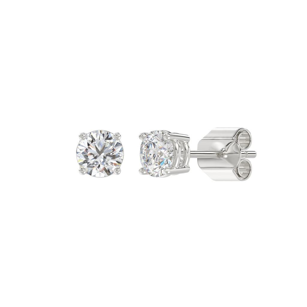 LADIES SOLITAIRE EARRINGS 1/2CT ROUND DIAMOND 14K WHITE GOLD