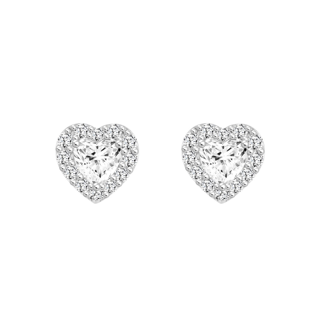 14K WHITE GOLD1 3/8CT ROUND / HEART DIAMOND LADIES EARRINGS (CENTER STONE HEART DIAMOND 1CT )