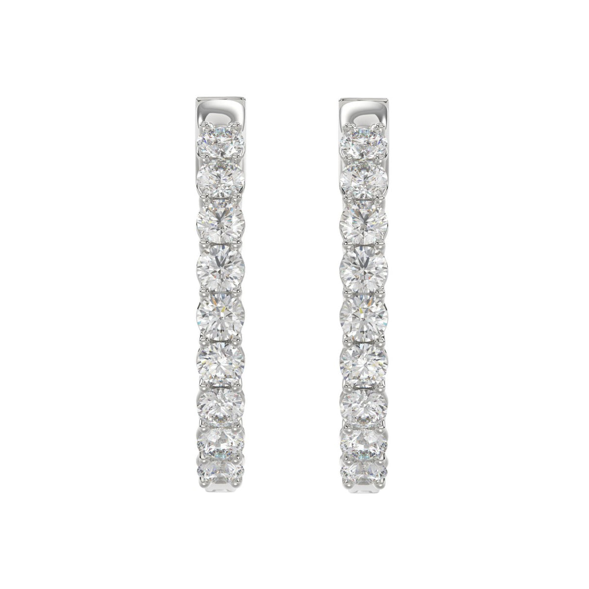 LADIES HOOP EARRINGS 5CT ROUND DIAMOND 14K WHITE GOLD