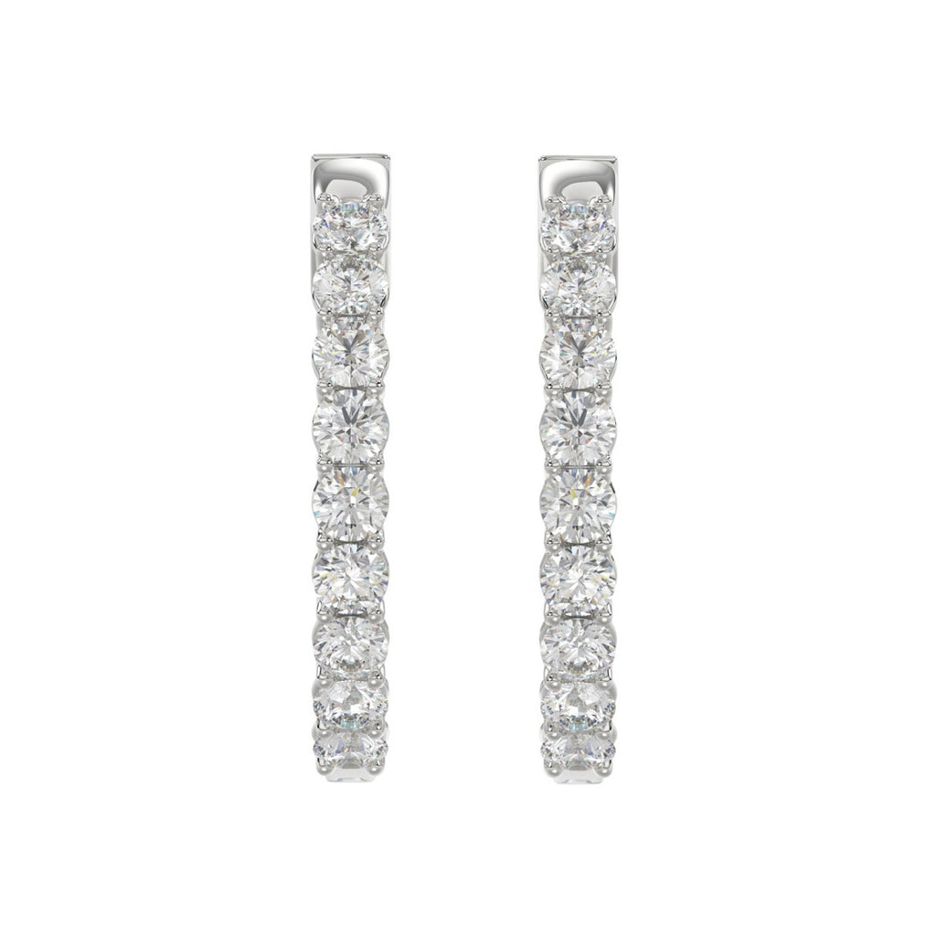 LADIES HOOP EARRINGS 5CT ROUND DIAMOND 14K WHITE GOLD