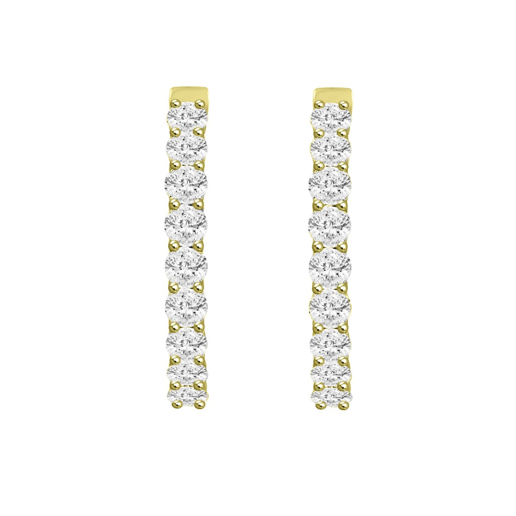 LADIES HOOP EARRINGS 5CT ROUND DIAMOND 14K YELLOW GOLD