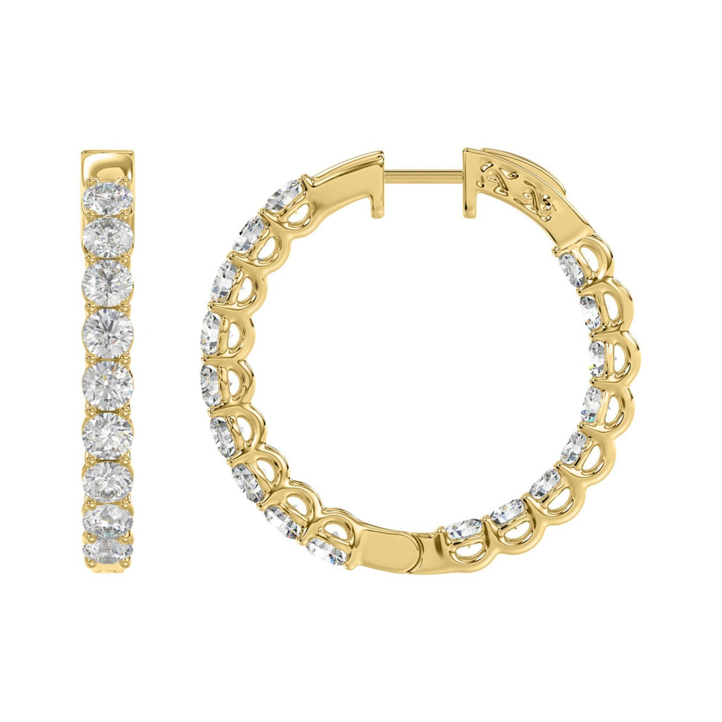 LADIES HOOP EARRINGS 5CT ROUND DIAMOND 14K YELLOW GOLD