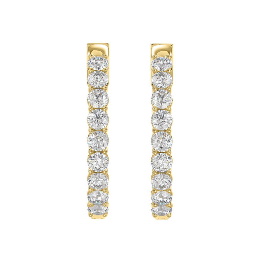 LADIES HOOP EARRINGS 5CT ROUND DIAMOND 14K YELLOW GOLD