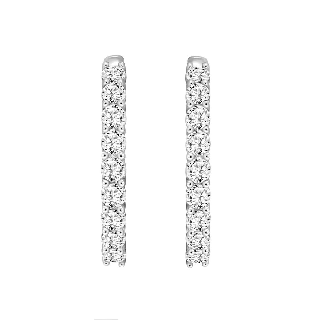 LADIES HOOP EARRINGS 7CT ROUND DIAMOND 14K WHITE GOLD