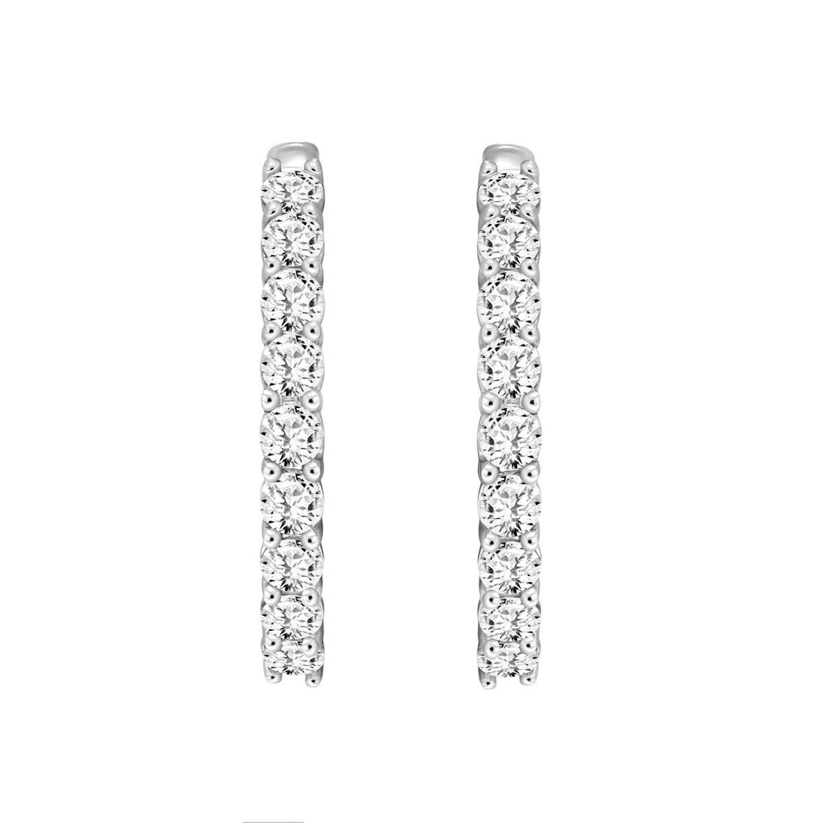 LADIES HOOP EARRINGS 7CT ROUND DIAMOND 14K WHITE GOLD