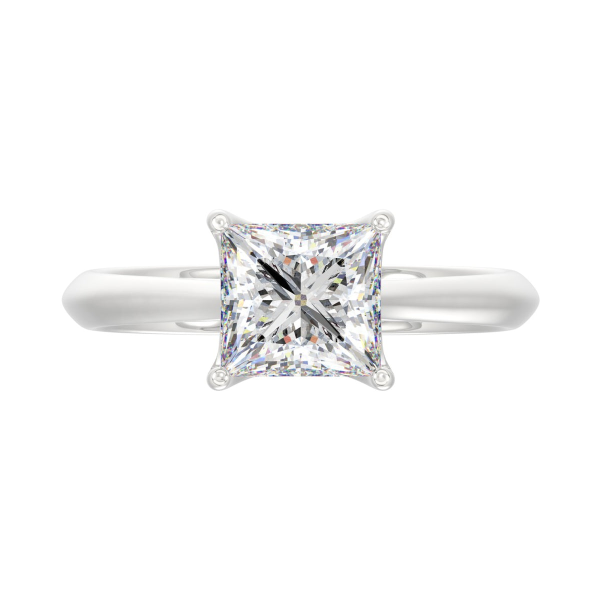 LADIES SOLITAIRE RING 2CT PRINCESS DIAMOND 14K WHITE GOLD
