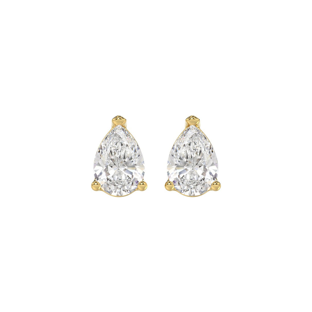 LADIES SOLITAIRE EARRINGS 2CT PEAR DIAMOND 14K YELLOW GOLD